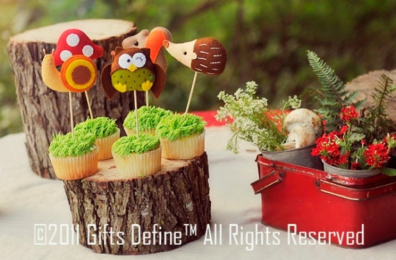 WOODLAND WONDER Party Topper and Favors - set of 4 multiuse party decor - cake topper - birthday party favors
