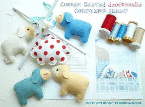 Musical Baby Mobile COUNTING SHEEP Custom Colors - Hanging Baby Mobile for Modern Nursery, Crib, Playroom decor