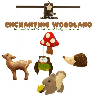 Musical Baby Mobile ENCHANTING WOODLAND (Artist Choice Colors) - Felt Mobile with music for Modern Nursery decor, Baby Crib, Kids Playroom