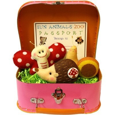 RESERVED for Jennifer Y -- Storybook 3 Pet Pals in SUITCASE - collectible - pretend play - playroom or nursery decor