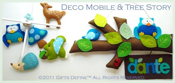 Musical Baby Mobile ENCHANTING WOODLAND (Artist Choice Colors) - Felt Mobile with music for Modern Nursery decor, Baby Crib, Kids Playroom