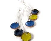 roller disco pendula enamel earrings / midnight, lime, cobalt