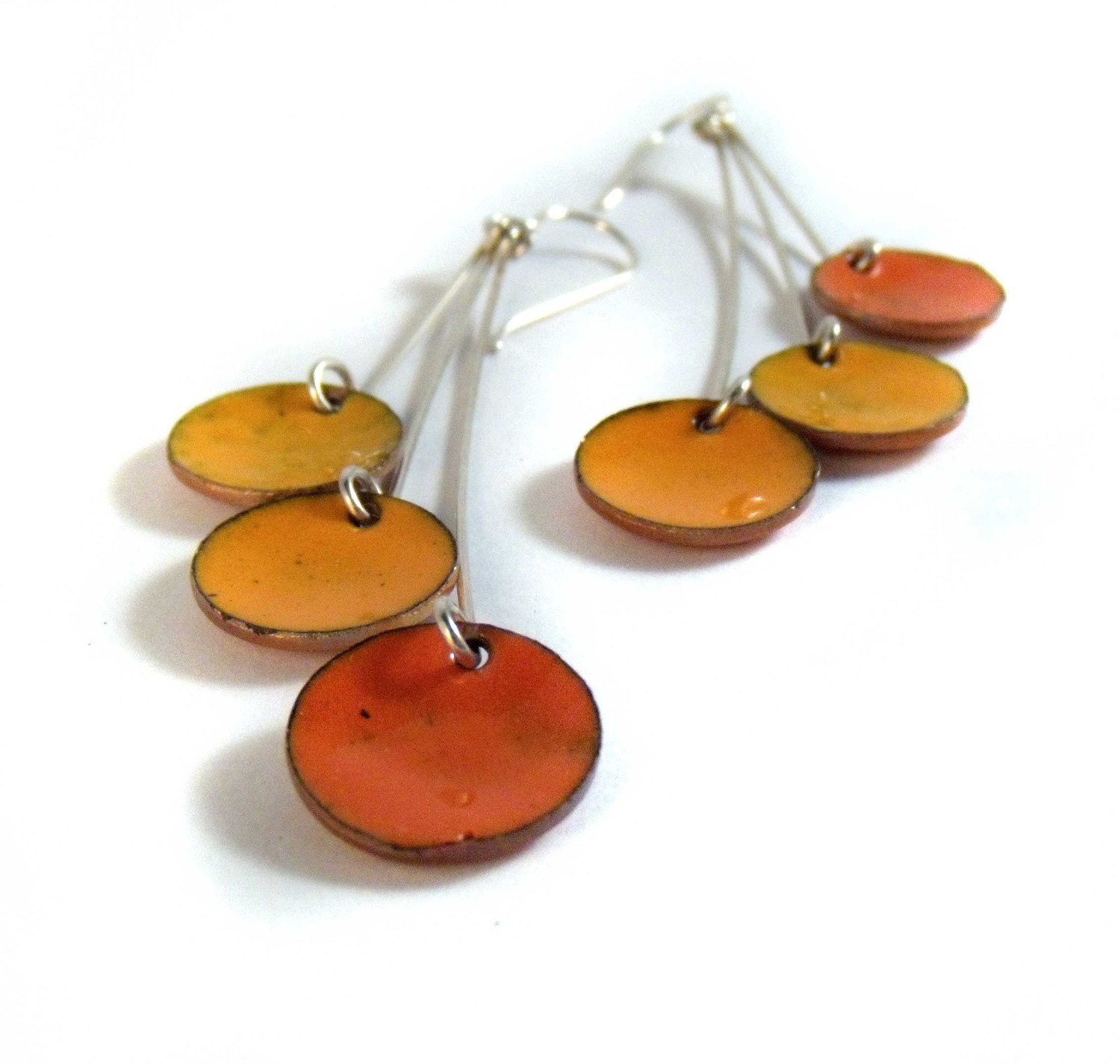 tangerine dream pendula enamel earrings / marigold, pumpkin, sunset orange