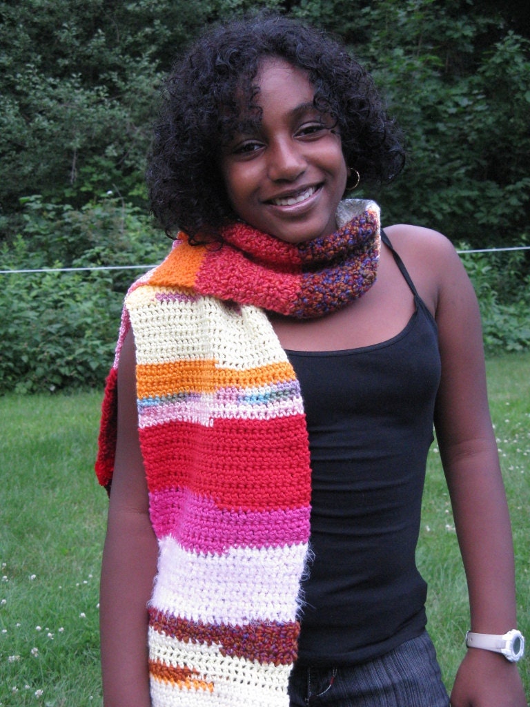 Crochet Bohemian Fashion Scarf - Multi Color - OOAK - Gift Idea