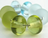 Petite Rounds - Blue and Green - Lampwork Beads