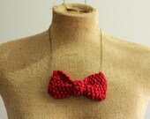 bowtie necklace statement jewelry knit in cotton yarn on chain, mini design