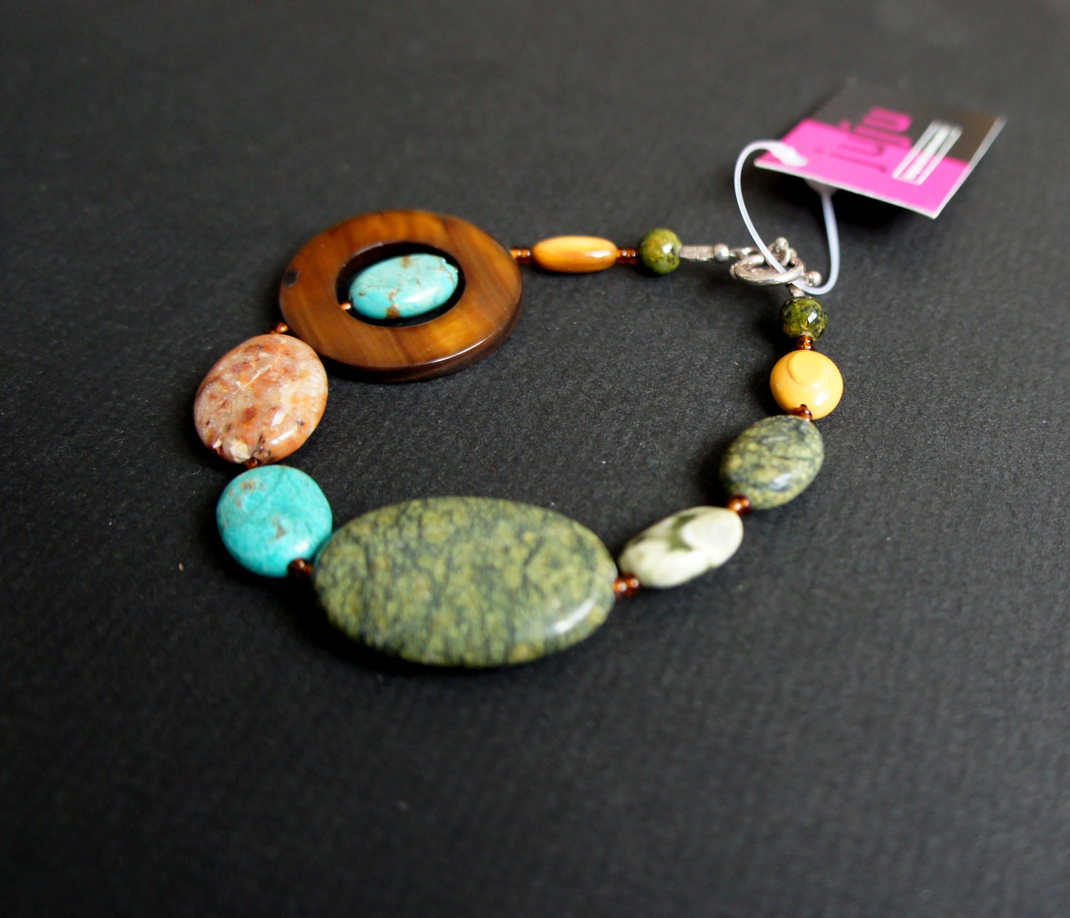 WHAT ON EARTH beaded bracelet made with gemstones, shells and sterling silver parts. Eclectic stone bracelet. Funky jewelry. Chunky.