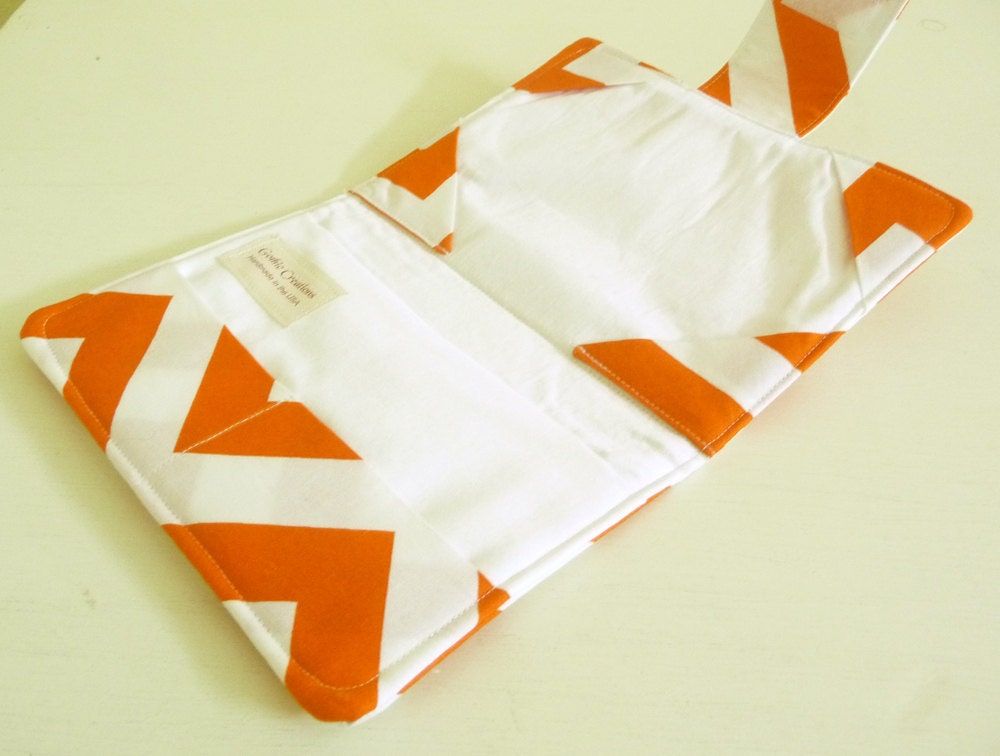 iPad, Kindle, Nook, Kobo Cover - Tangerine Orange and White Zig Zags - Made to Order