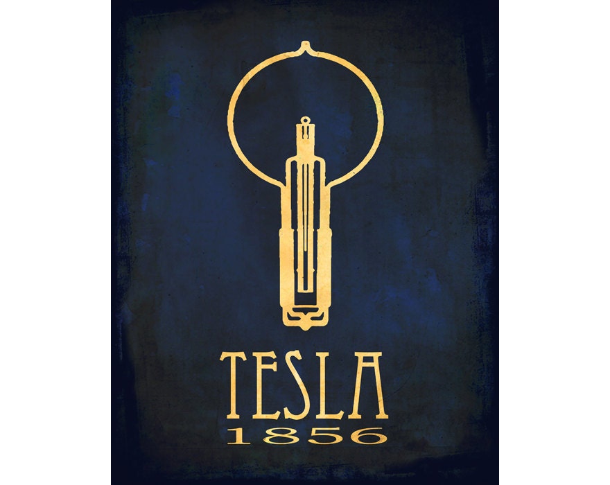 8x10 Steampunk Science Nikola Tesla Art Print Rock Star Scientist Physics Diagram Educational Posters Light Bulb Geek Chic Smart Dorm Decor