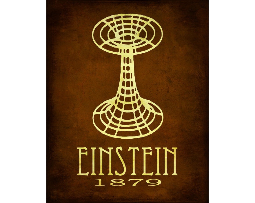 8x10 Albert Einstein Science Art Print Relativity Physics Geek Chic Diagram Wormhole Space Decor Nerd Scientific Rock Star Scientist Poster