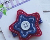 Boutique Embroidered Felt Patriotic 4th of July Stars Hair Clippie