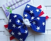 Boutique Patriotic July 4th Red White and Blue Stars Hair Bow