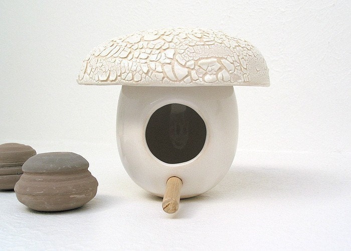 Mushroom shaped ceramic pottery bird house