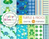 Turtles and Frogs digital scrapbook papers for invites, card, design and crafts Il_170x135