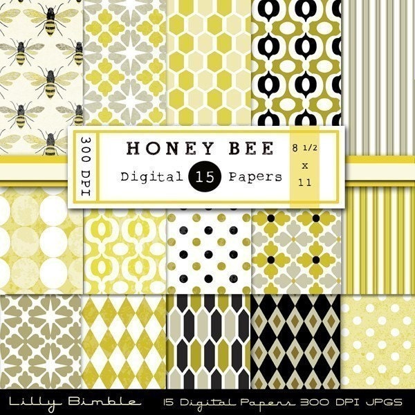 Printable Honey Bee Papers Letter Size for scrapbooking 8.5x11 300 dpi INSTANT DOWNLOAD Il_570xn