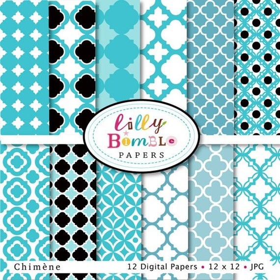 Chimene quatrefoil digital scrapbooking papers lattice, cathedral patterns Il_570xn
