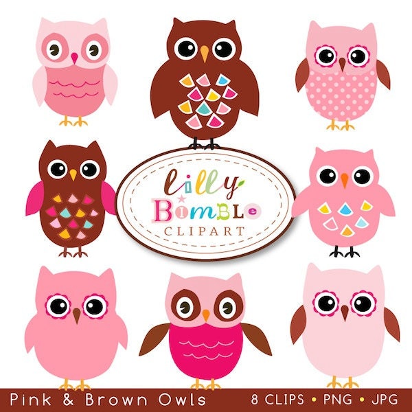 Instant Download Pink and Brown Owls for cards, crafts, design Commercial and Personal Use Il_570xn