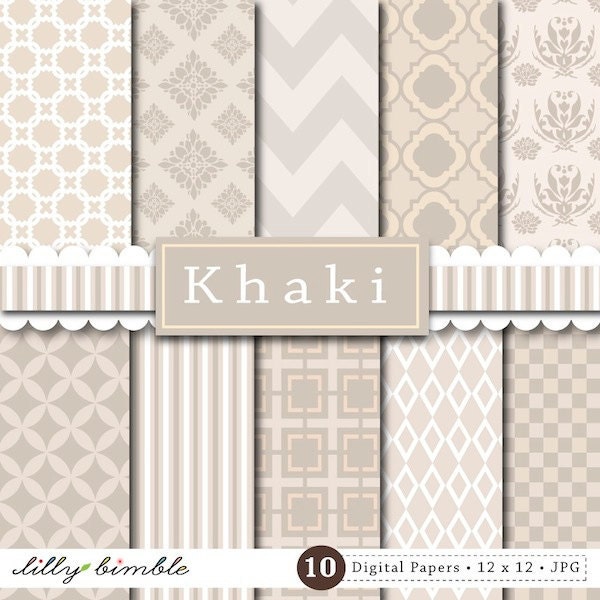 Khaki digital papers for cards, invites, scrapbooking Commercial and Personal Use Il_570xn