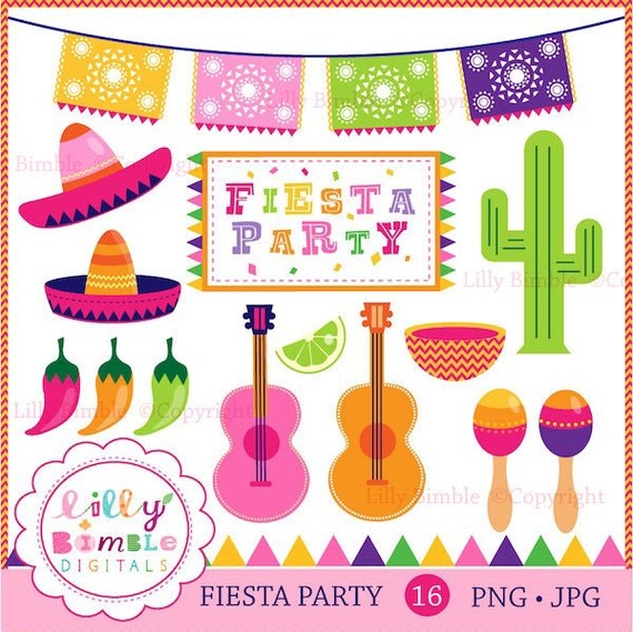 Fiesta Party clipart for invitations, cards, and party decor Instant Download Il_570xn