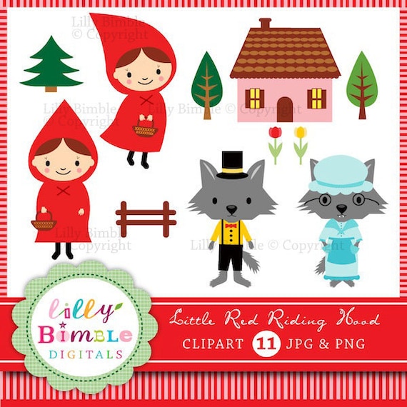 Little Red Riding Hood fairytale clipart for design and craft Il_570xn
