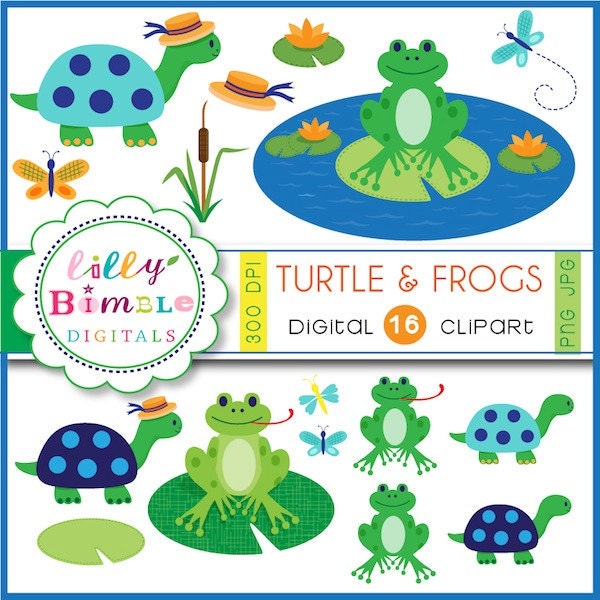 INSTANT DOWNLOAD Turtles and Frogs clipart for birthdays, scrapbooking Il_570xn