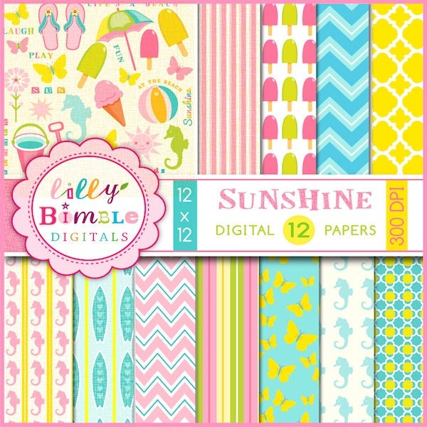 Sunshine Digital papers for scrapbooking, cards, craft and design Il_570xn