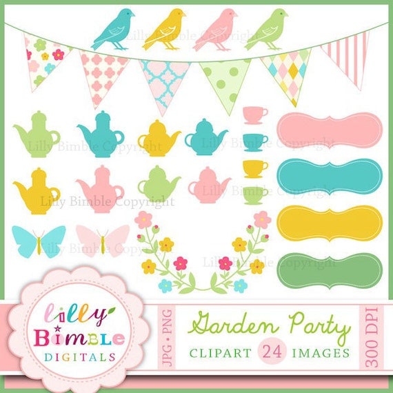 Garden Party clipart for cards, Birds, Teaparty floral INSTANT DOWNLOAD Il_570xn
