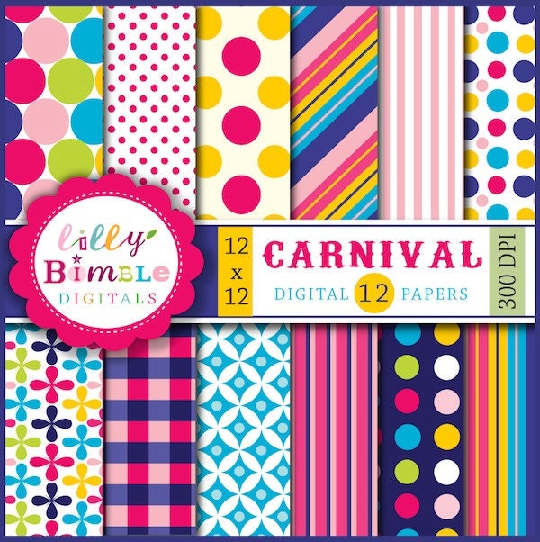Instant Download Carnival Birthday digital scrapbook papers circus colors Il_570xn