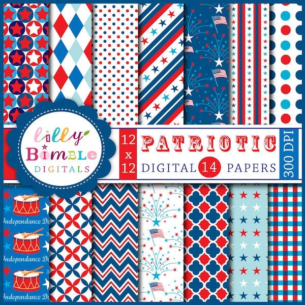 Patriotic Papers for cards, invites, parties, commercial use included Il_570xn