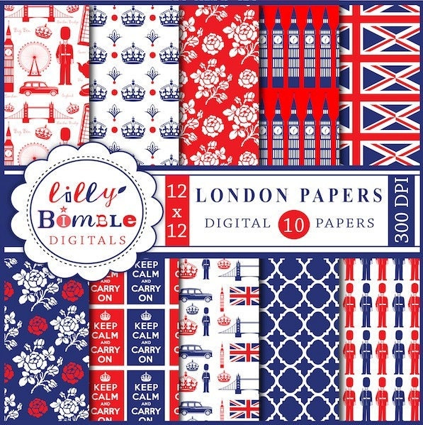 LONDON digital papers for scrapbooking, cards, invites, parties INSTANT DOWNLOAD Il_570xn