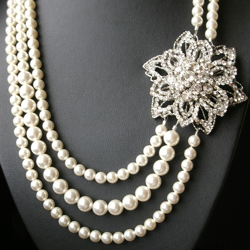 Statement Wedding Bridal Necklace, Multi Strand Wedding Necklace, Rhinestone Flower, Vintage Style Wedding Jewelry, ALYCIA