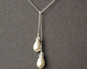 Pearl Necklace, Bridal Necklace, Sterling Silver Lariat Necklace, Wedding Jewelry, SNOW DROPS