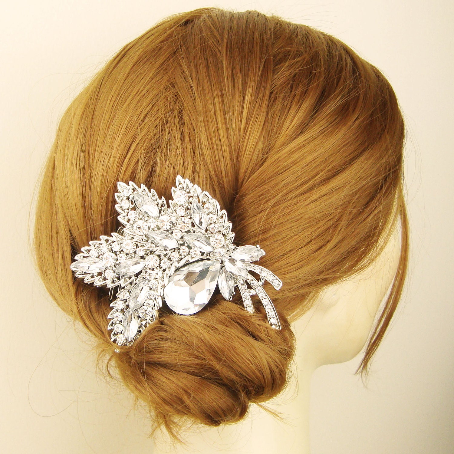 Vintage Bridal Hair Accessories, Wedding Hair Comb, Rhinestone Leaves Bridal Hair Comb, Art Deco Wedding Headpiece, GLEN IVY