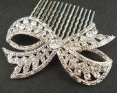 Rhinestone Bridal Bow Hair Comb, Vintage Style Retro Bridal Hair Comb, Bridal Wedding Hair Accessories, Crystal Bow, LOLA