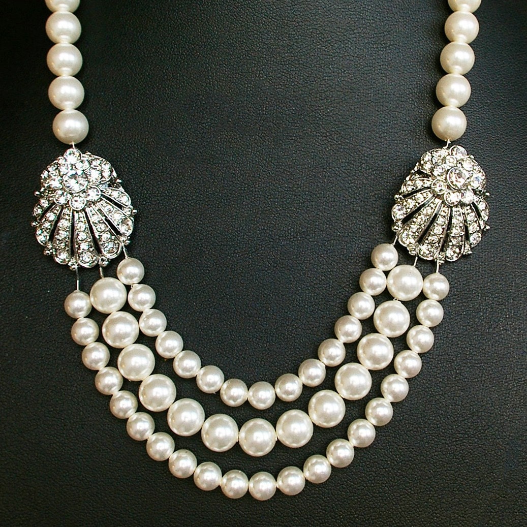 Vintage Style Wedding Necklace, Rhinestone Bridal Necklace, Art Deco Wedding Jewelry, Statement Necklace, MAUDE