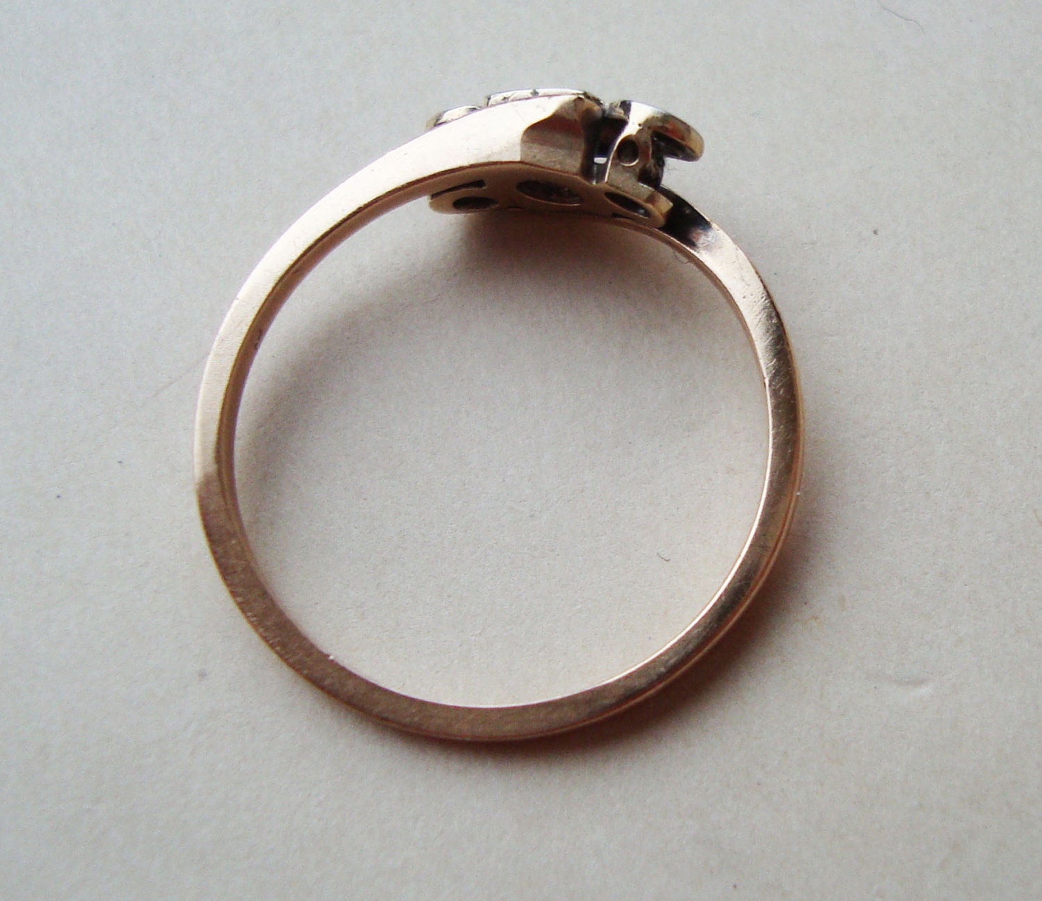 Antique Engagement Ring, Art Deco Trilogy Ring, Platinum Diamond and 9k Gold Ring Size US 8.25