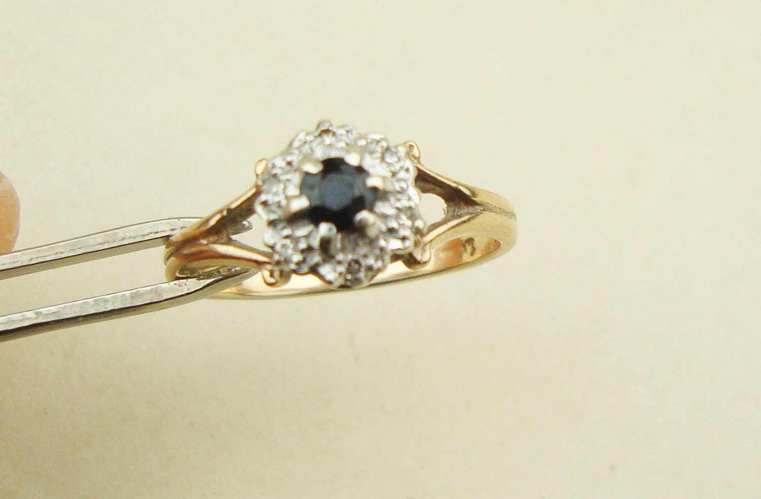 Vintage Sapphire Engagement Ring, Diamond Ring, 9k Gold Ring Size Approx. US 7.5 / 7.75