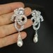 Crystal & Pearl Bridal Earrings, Vintage Inspired Bridal Wedding Earrings, Art Deco Style Wedding Jewelry, Rhinestone Earrings, IDA