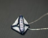 Crystal Pyramid ... Pendant . Necklace . Sterling Silver Chain . Geometric . Beadwoven . Sparkly . Matte Iris . Blue . Purple . Chic