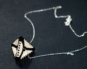 Black and Tan Pyramid ... Pendant . Necklace . Beadwoven . Sterling Silver Chain . Geometric . Triangles . Sand . Jet . Matte . Modern