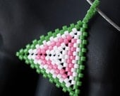 Watermelon with Salt ... Pendant . Necklace . Beadwoven . Peyote Triangle . Rose Pink . Bright Green . Snow White . Wire Choker . Geometric