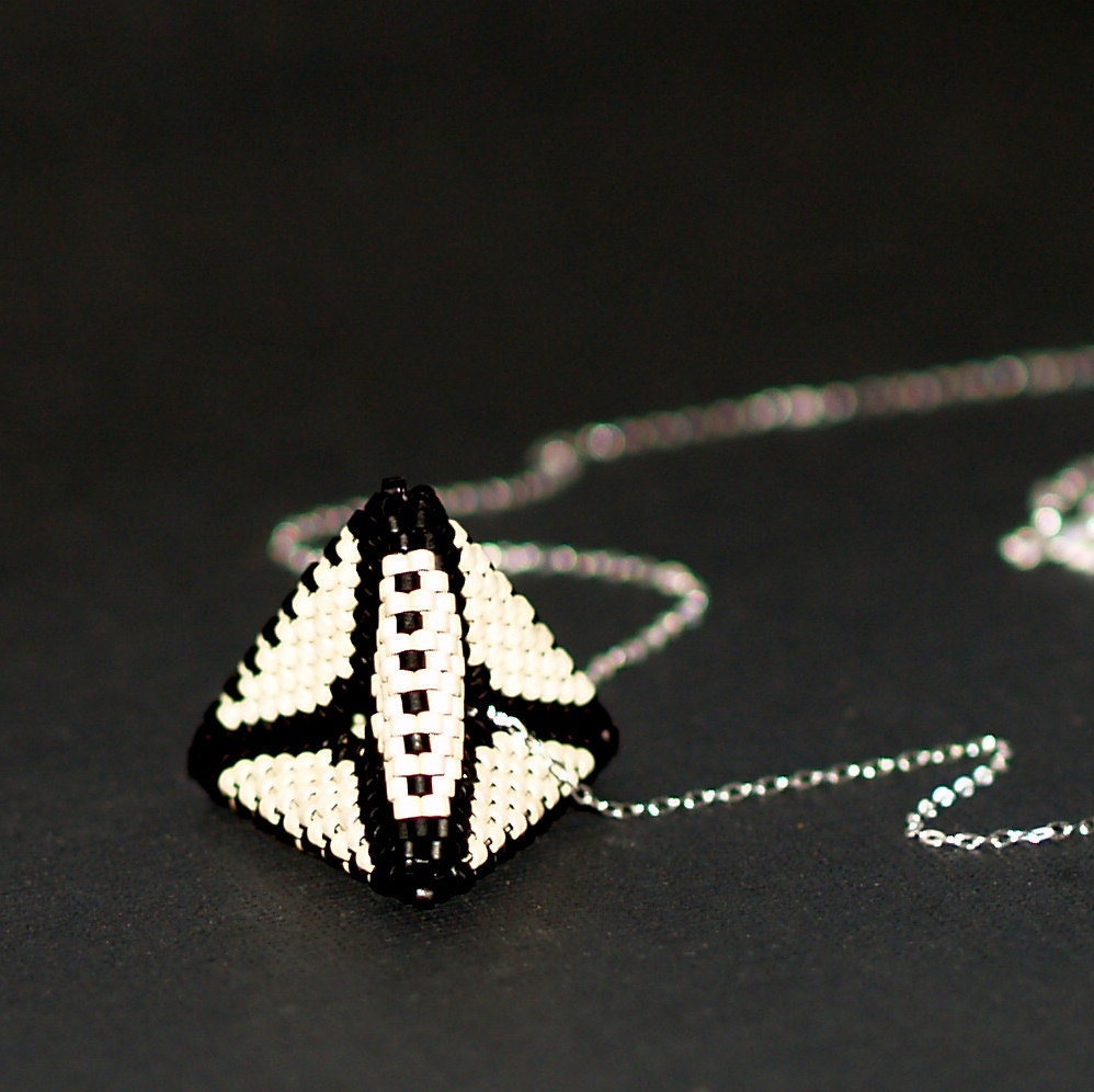 Black and Tan Pyramid ... Pendant . Necklace . Beadwoven . Sterling Silver Chain . Geometric . Triangles . Sand . Jet . Matte . Modern