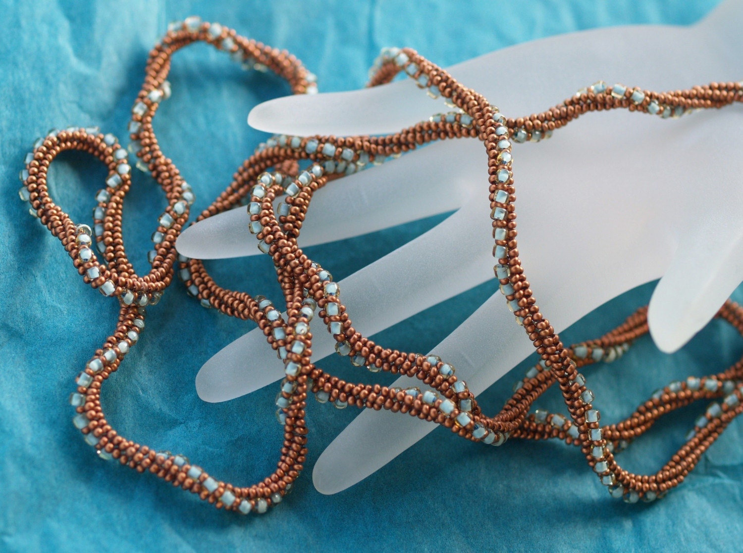 Verdigris ... Necklace . Bracelet . Matte Copper . Pale Bluish Green . Patina . Twisted . Metallic . Rich . Beadwoven . Original
