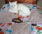 Cat Bed In Tan and Cream Polka Dots With Crazy Cats