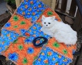 Cat Blanket in Bright Blue and Orange