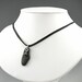 Black Beach Stone Pendant, Swarovski Accent, Deerhide Lace Necklace, Wirework Clasp