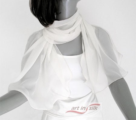 Natural White Bridal Shawl PETITE Wrap Silk Chiffon  Wedding or Formal 21" x 58".