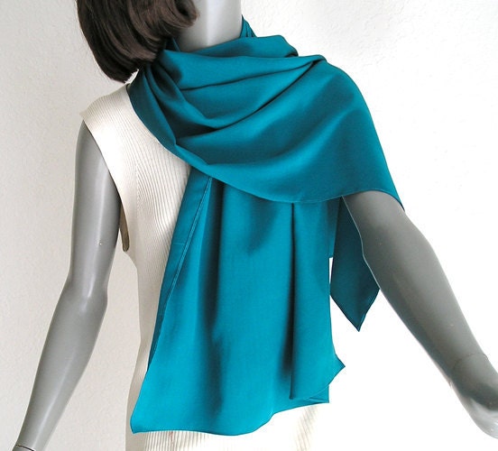 Cerulean Shawl Silk Wrap, Lagoon Blue Pure Silk Crepe,  Evening, Formal, Bridal.