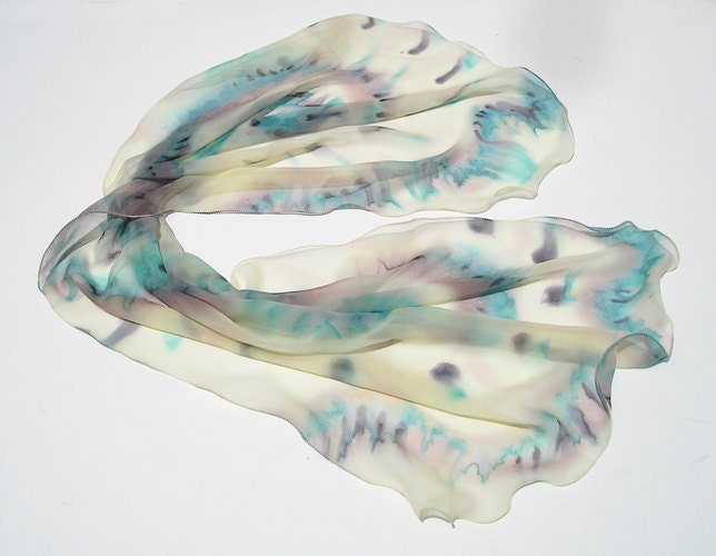 Pale Yellow Champagne Scarf, Unique Hand Painted Silk Chiffon JOSSIANI.