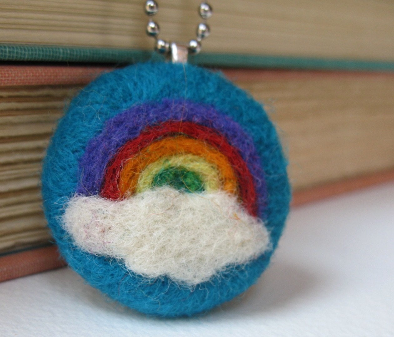Needle felt  Jewelry - Rainbow  Cloud Pendant Necklace